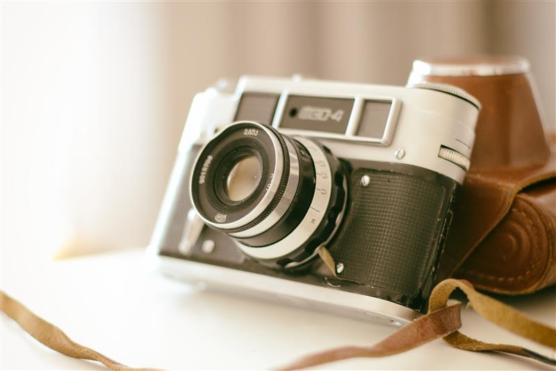 Old camera with brown case