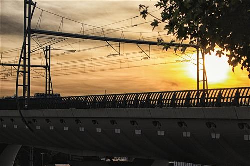 Railway bridge at sunset